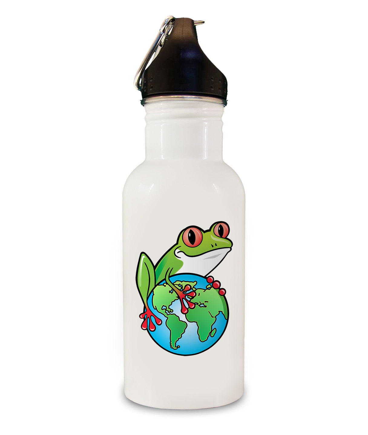 Bouteille d'eau Éco Héros réutilisable - blanche avec les animaux-ambassadeurs / la grenouille